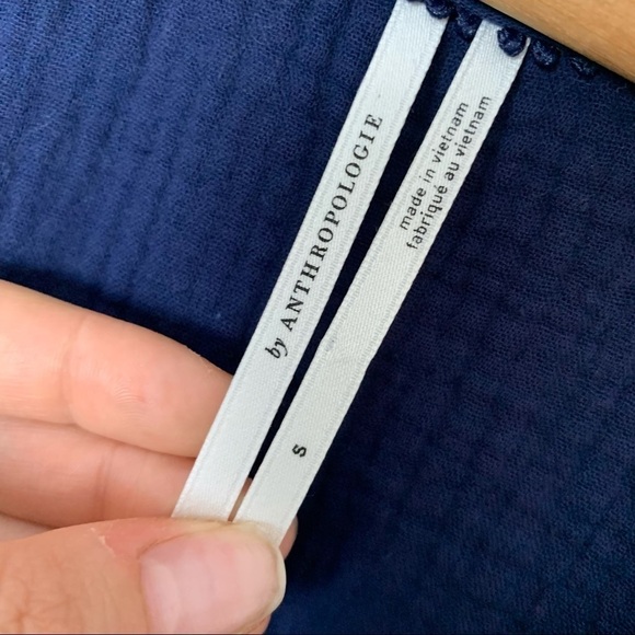 [Anthropologie] Navy Blue Puff Sleeve Brushed Cotton Short Sleeve Dress - Picture 5 of 9